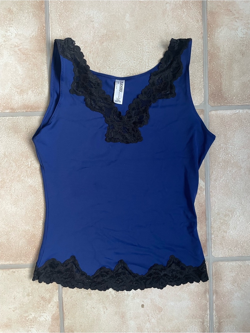 Flexees Maidenform Blue Lace Trim Shapewear Camisole Tank Top L